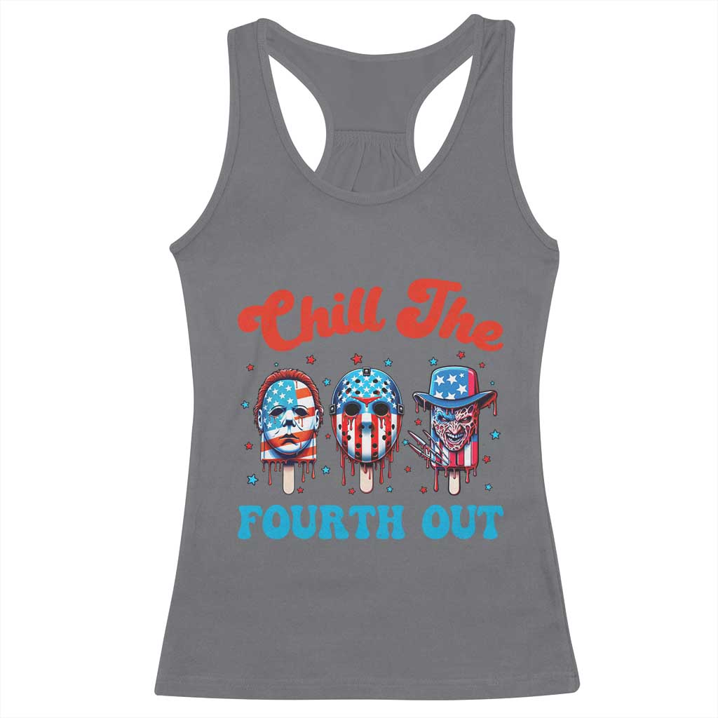 Funny Chill The Fourth Out Racerback Tank Top 4th of July Horror Movie Popsicle Mask USA Flag - Wonder Print Shop