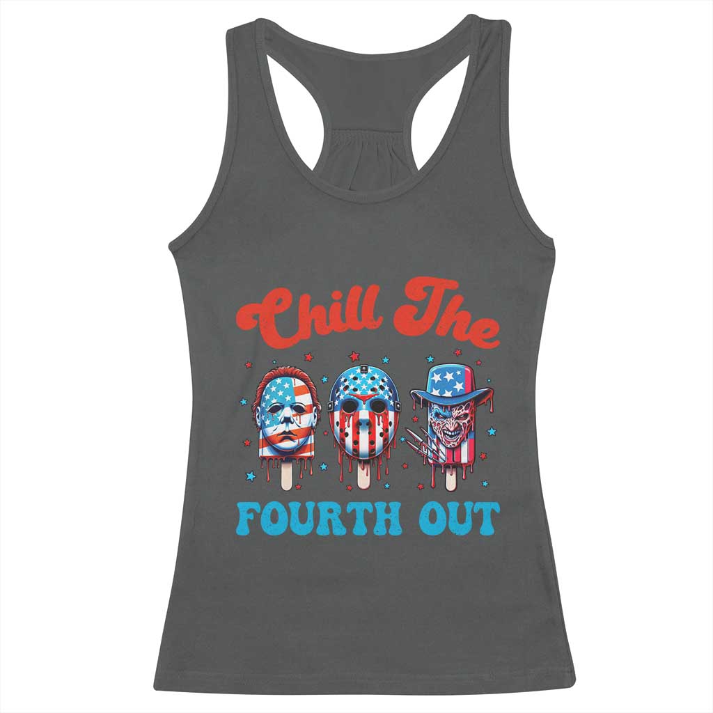 Funny Chill The Fourth Out Racerback Tank Top 4th of July Horror Movie Popsicle Mask USA Flag - Wonder Print Shop