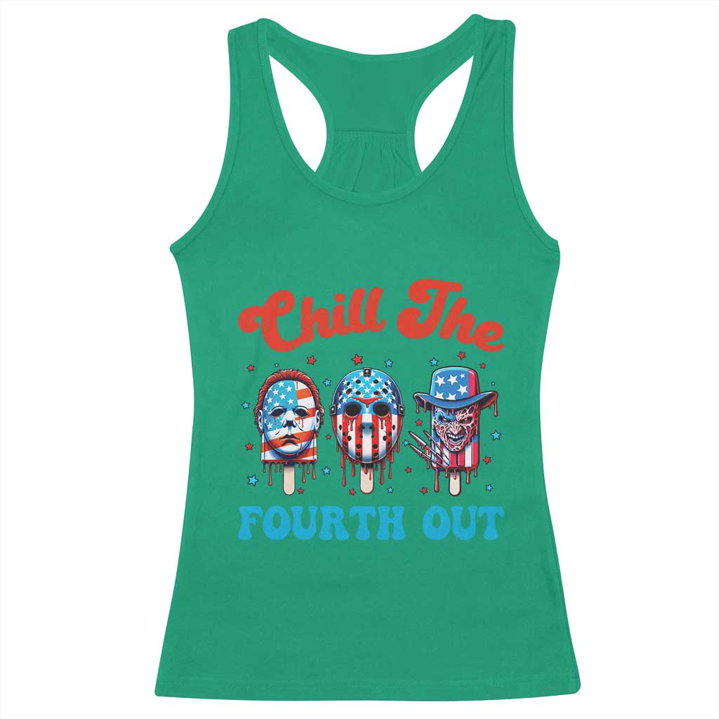 Funny Chill The Fourth Out Racerback Tank Top 4th of July Horror Movie Popsicle Mask USA Flag - Wonder Print Shop