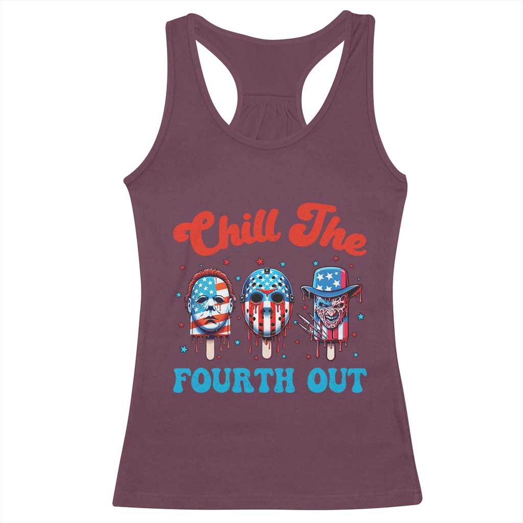 Funny Chill The Fourth Out Racerback Tank Top 4th of July Horror Movie Popsicle Mask USA Flag - Wonder Print Shop