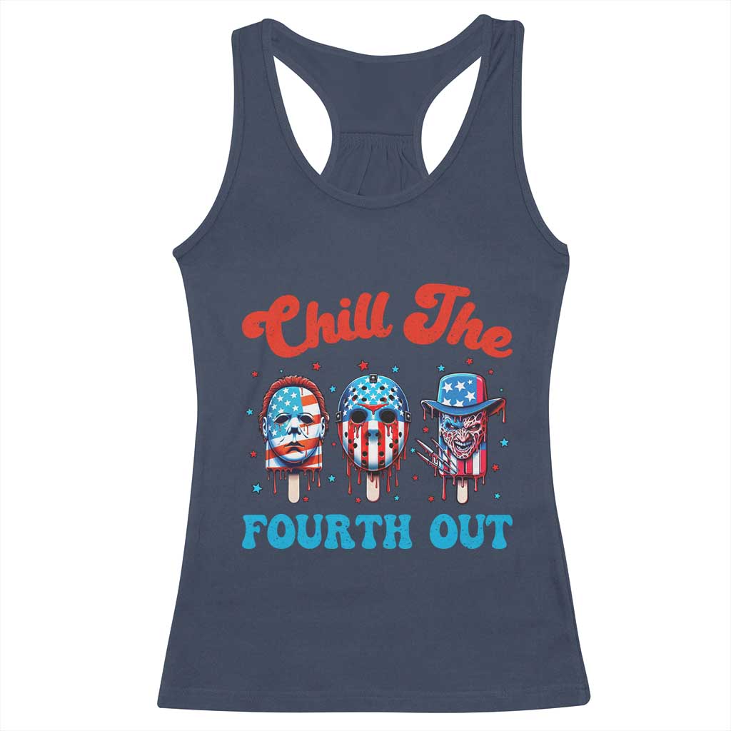 Funny Chill The Fourth Out Racerback Tank Top 4th of July Horror Movie Popsicle Mask USA Flag - Wonder Print Shop