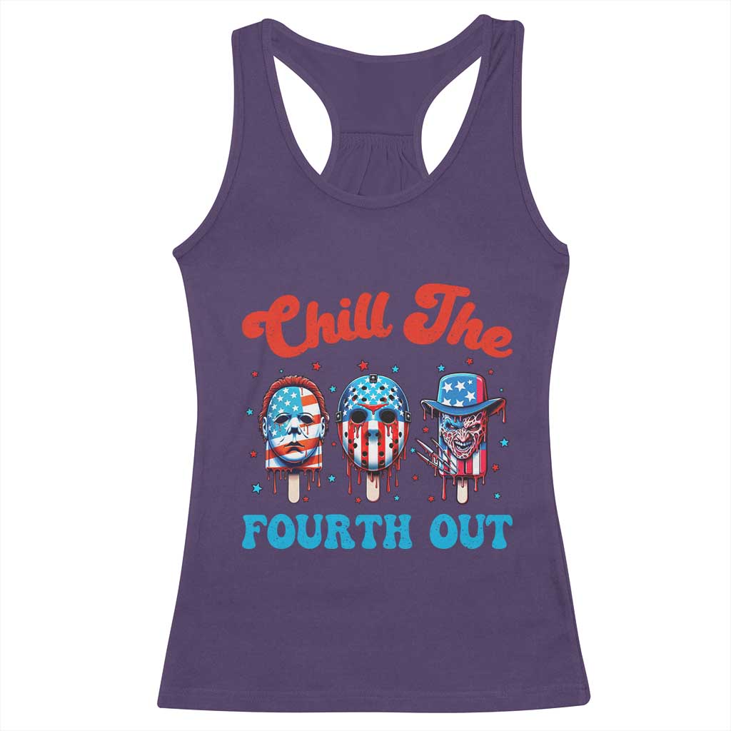 Funny Chill The Fourth Out Racerback Tank Top 4th of July Horror Movie Popsicle Mask USA Flag - Wonder Print Shop