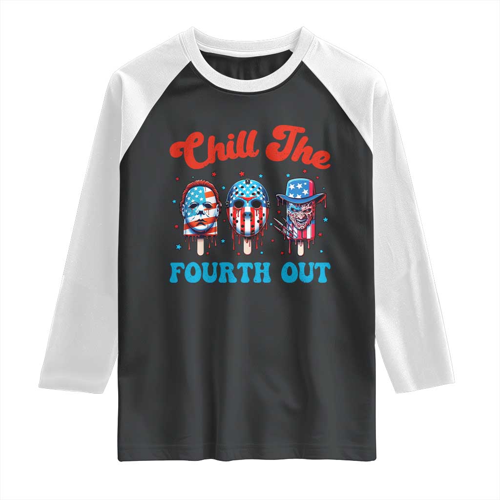 Funny Chill The Fourth Out Raglan Shirt 4th of July Horror Movie Popsicle Mask USA Flag - Wonder Print Shop
