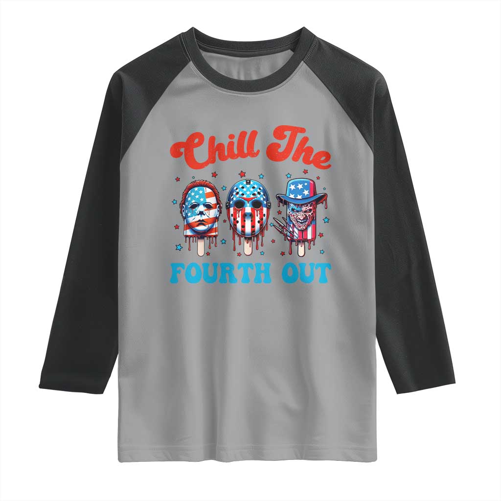 Funny Chill The Fourth Out Raglan Shirt 4th of July Horror Movie Popsicle Mask USA Flag - Wonder Print Shop