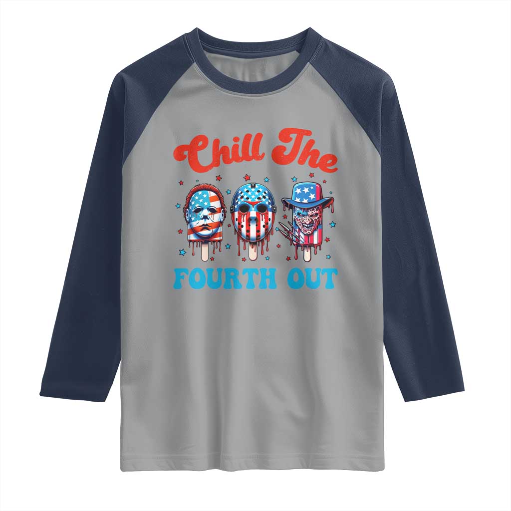 Funny Chill The Fourth Out Raglan Shirt 4th of July Horror Movie Popsicle Mask USA Flag - Wonder Print Shop