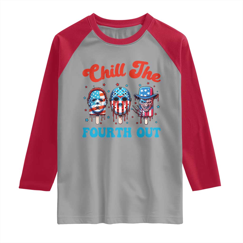Funny Chill The Fourth Out Raglan Shirt 4th of July Horror Movie Popsicle Mask USA Flag - Wonder Print Shop