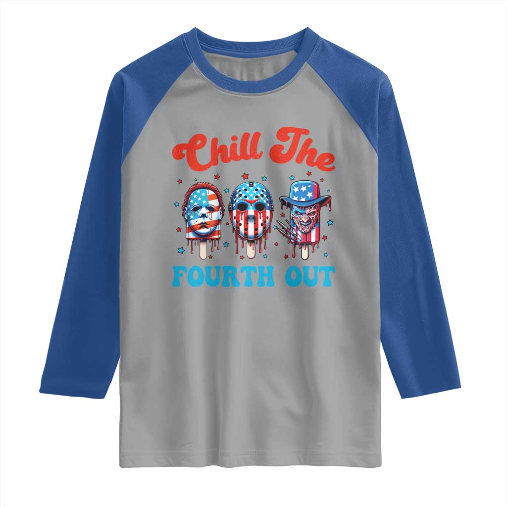 Funny Chill The Fourth Out Raglan Shirt 4th of July Horror Movie Popsicle Mask USA Flag - Wonder Print Shop
