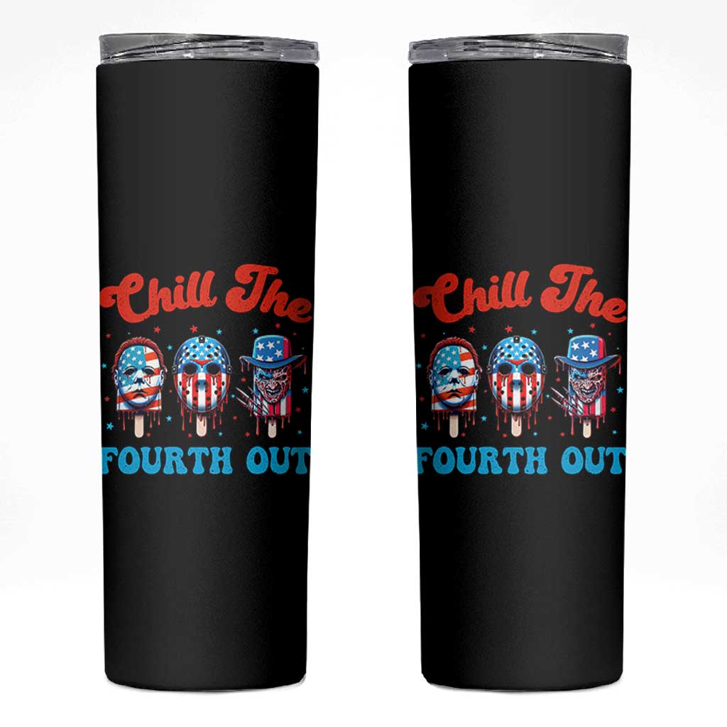 Funny Chill The Fourth Out Skinny Tumbler 4th of July Horror Movie Popsicle Mask USA Flag - Wonder Print Shop