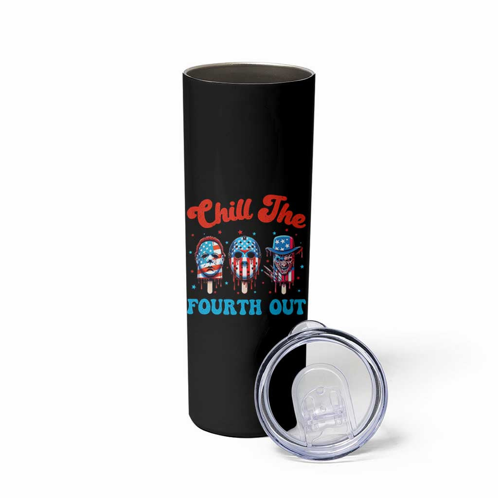 Funny Chill The Fourth Out Skinny Tumbler 4th of July Horror Movie Popsicle Mask USA Flag - Wonder Print Shop