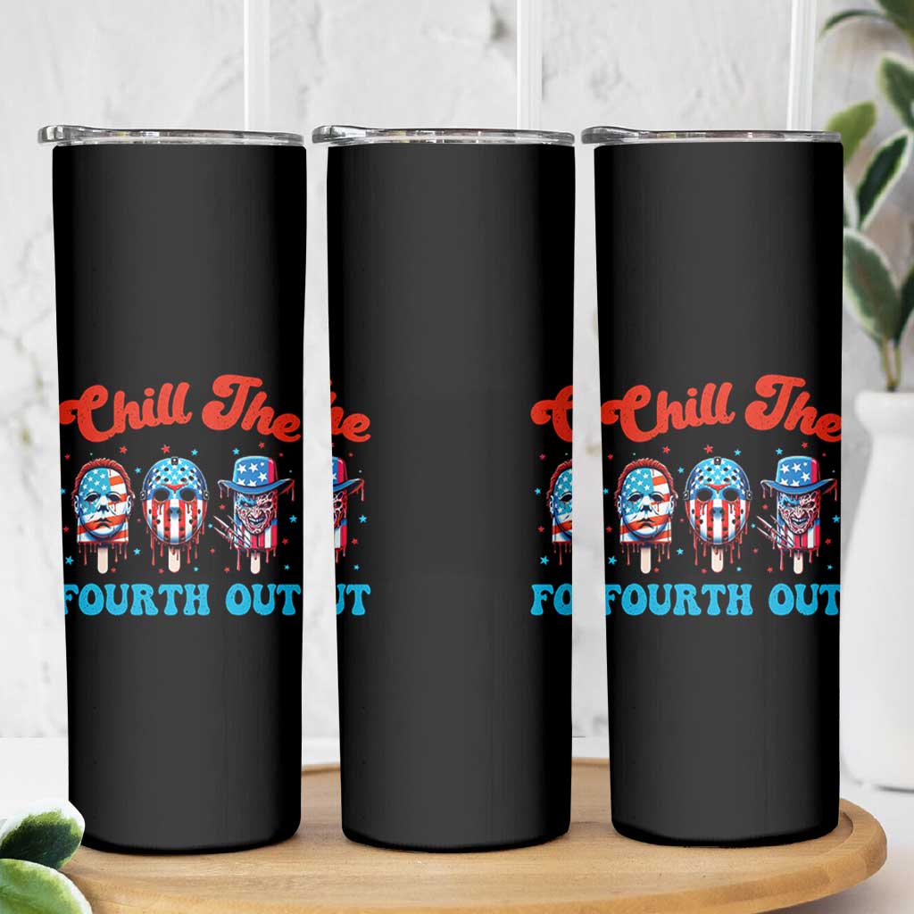 Funny Chill The Fourth Out Skinny Tumbler 4th of July Horror Movie Popsicle Mask USA Flag - Wonder Print Shop