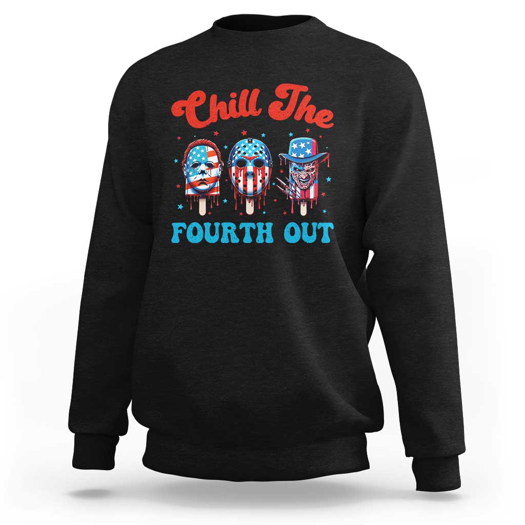 Funny Chill The Fourth Out Sweatshirt 4th of July Horror Movie Popsicle Mask USA Flag - Wonder Print Shop