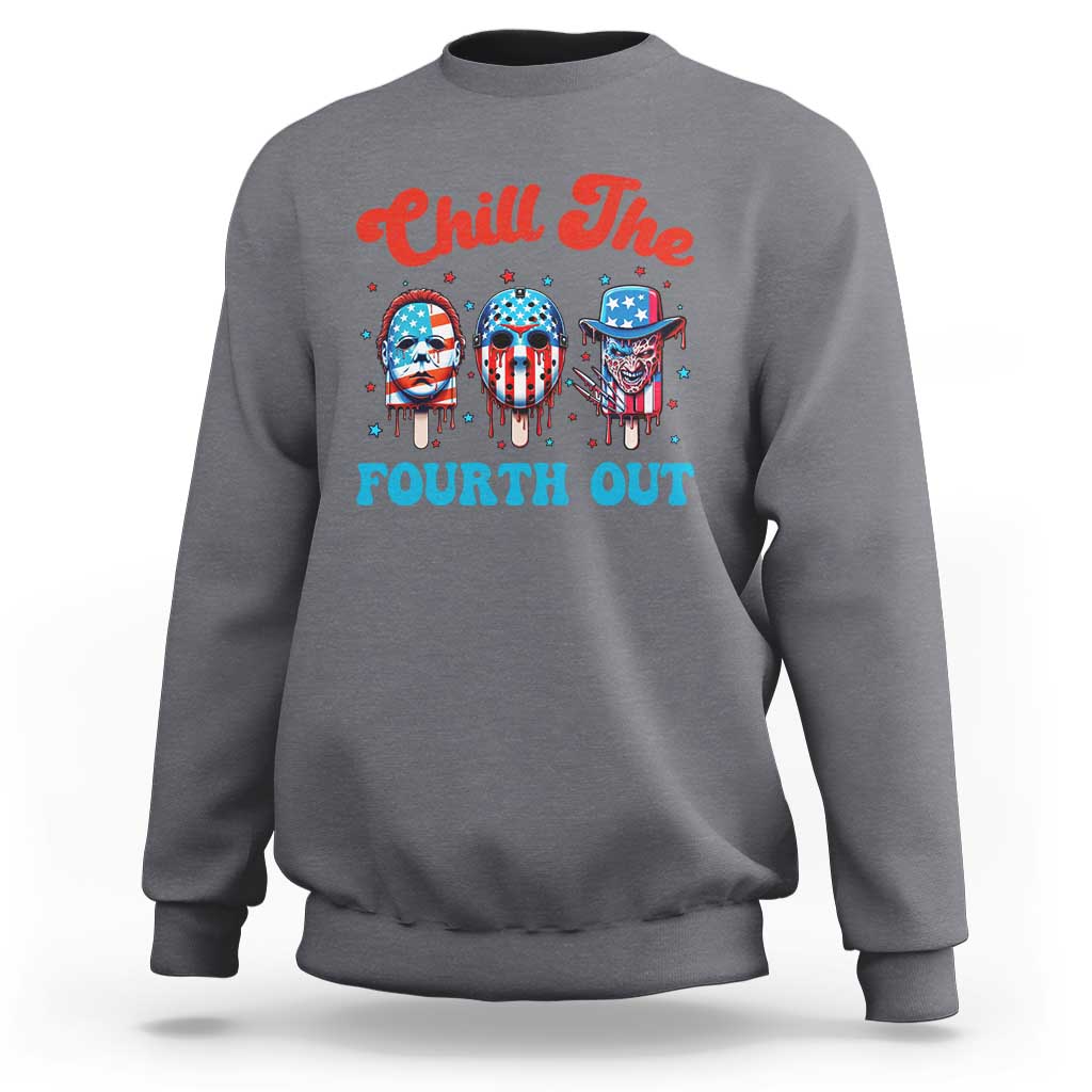 Funny Chill The Fourth Out Sweatshirt 4th of July Horror Movie Popsicle Mask USA Flag - Wonder Print Shop