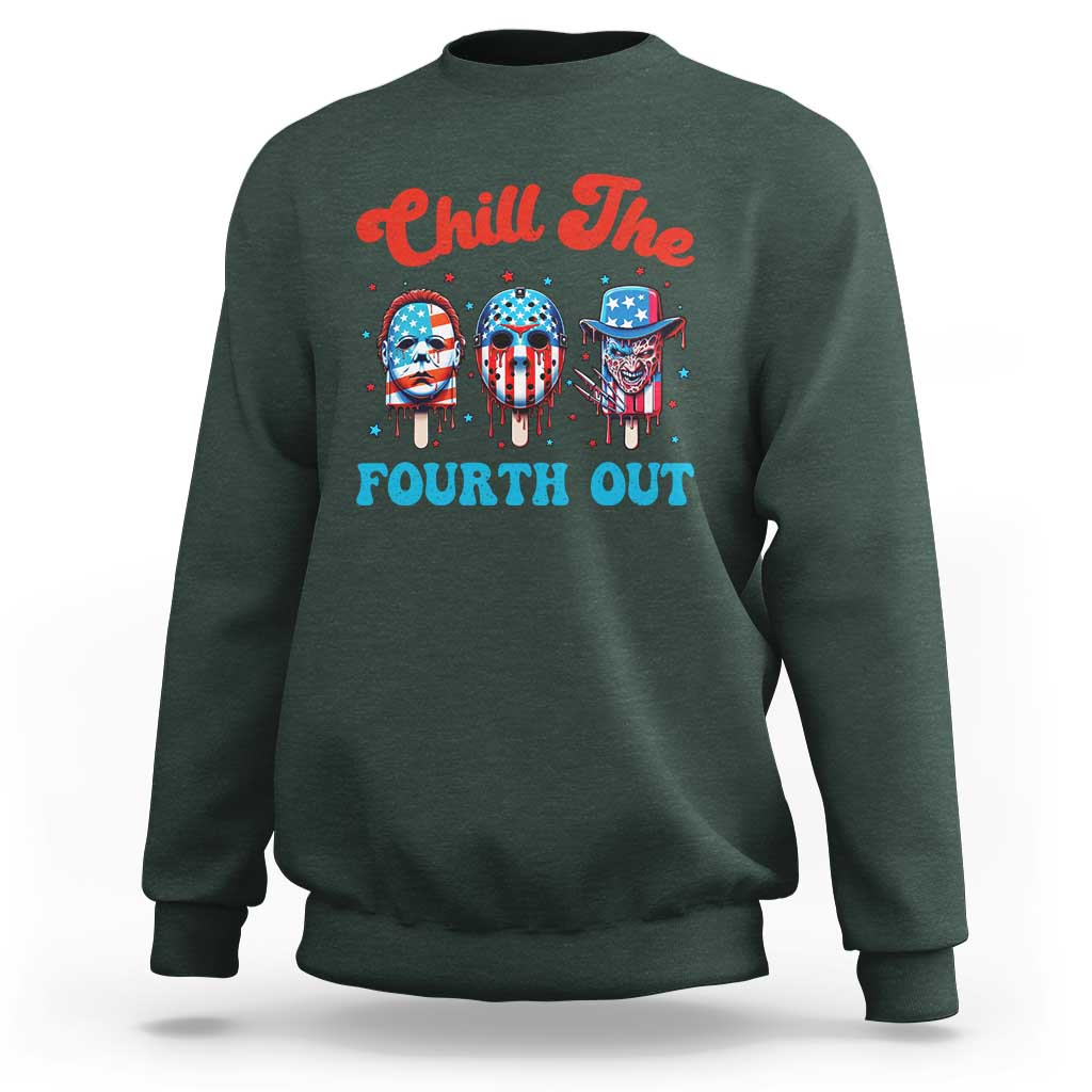 Funny Chill The Fourth Out Sweatshirt 4th of July Horror Movie Popsicle Mask USA Flag - Wonder Print Shop