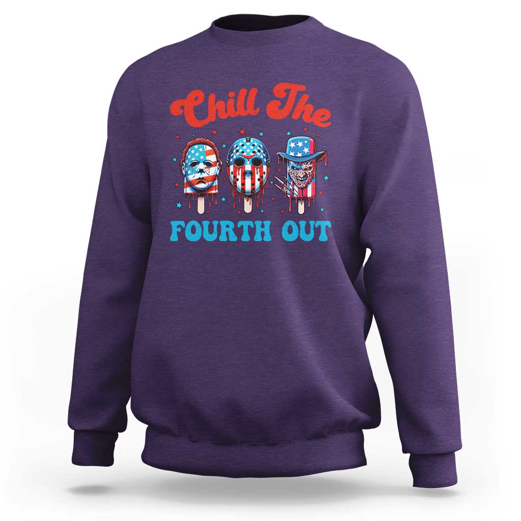 Funny Chill The Fourth Out Sweatshirt 4th of July Horror Movie Popsicle Mask USA Flag - Wonder Print Shop