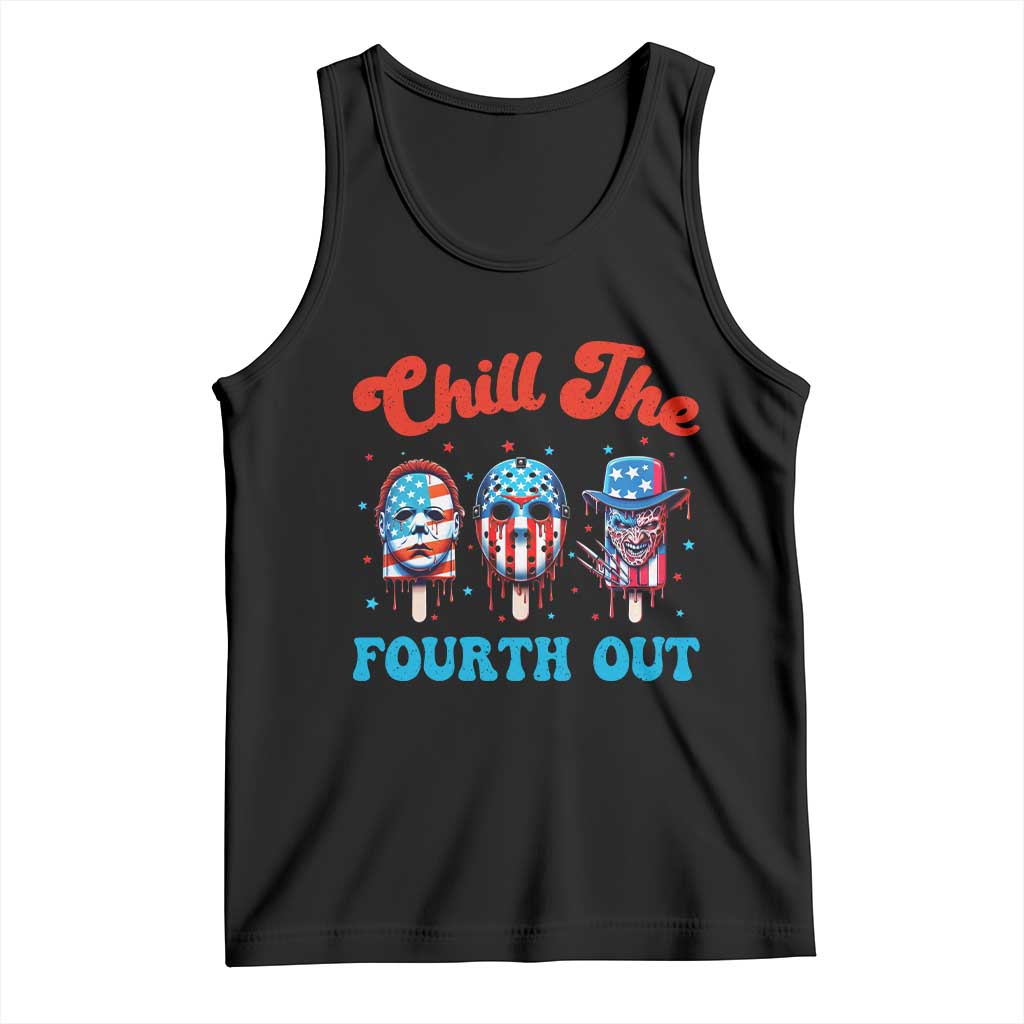 Funny Chill The Fourth Out Tank Top 4th of July Horror Movie Popsicle Mask USA Flag - Wonder Print Shop