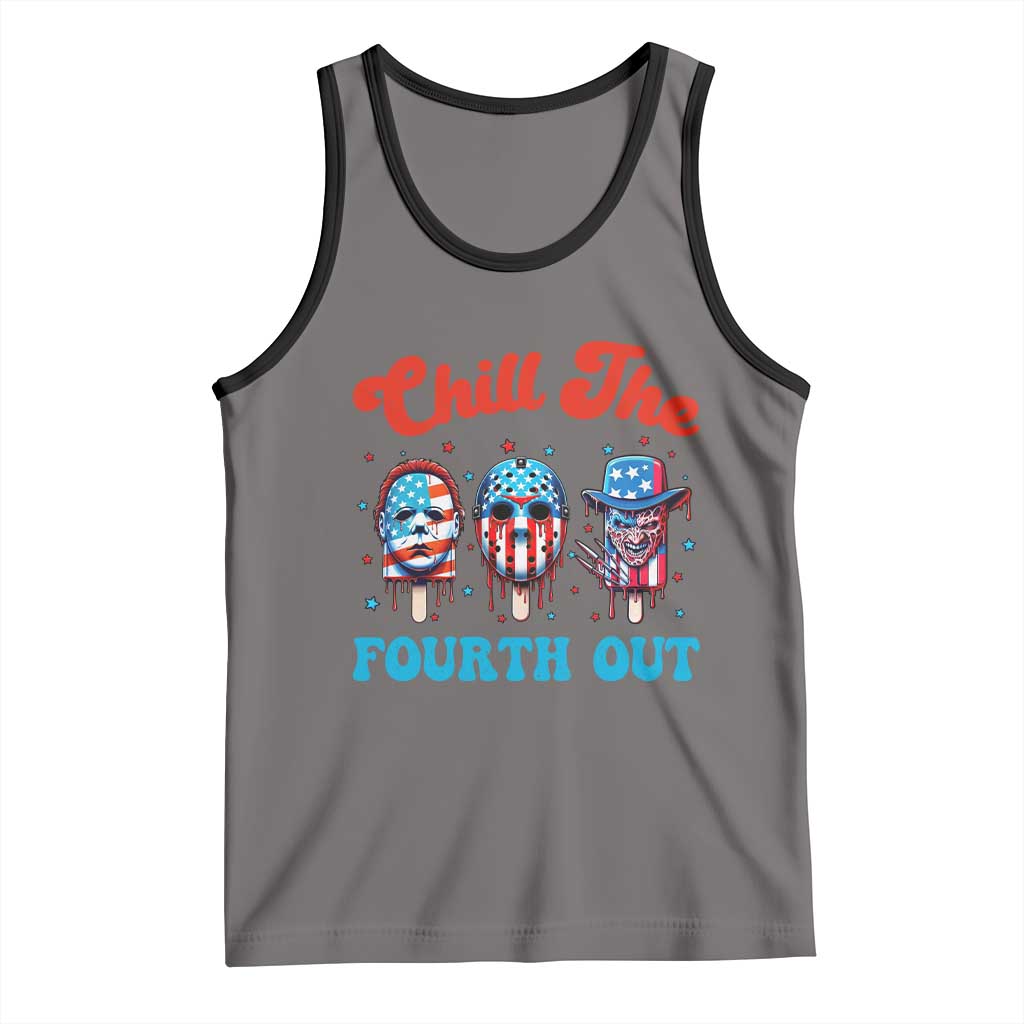 Funny Chill The Fourth Out Tank Top 4th of July Horror Movie Popsicle Mask USA Flag - Wonder Print Shop