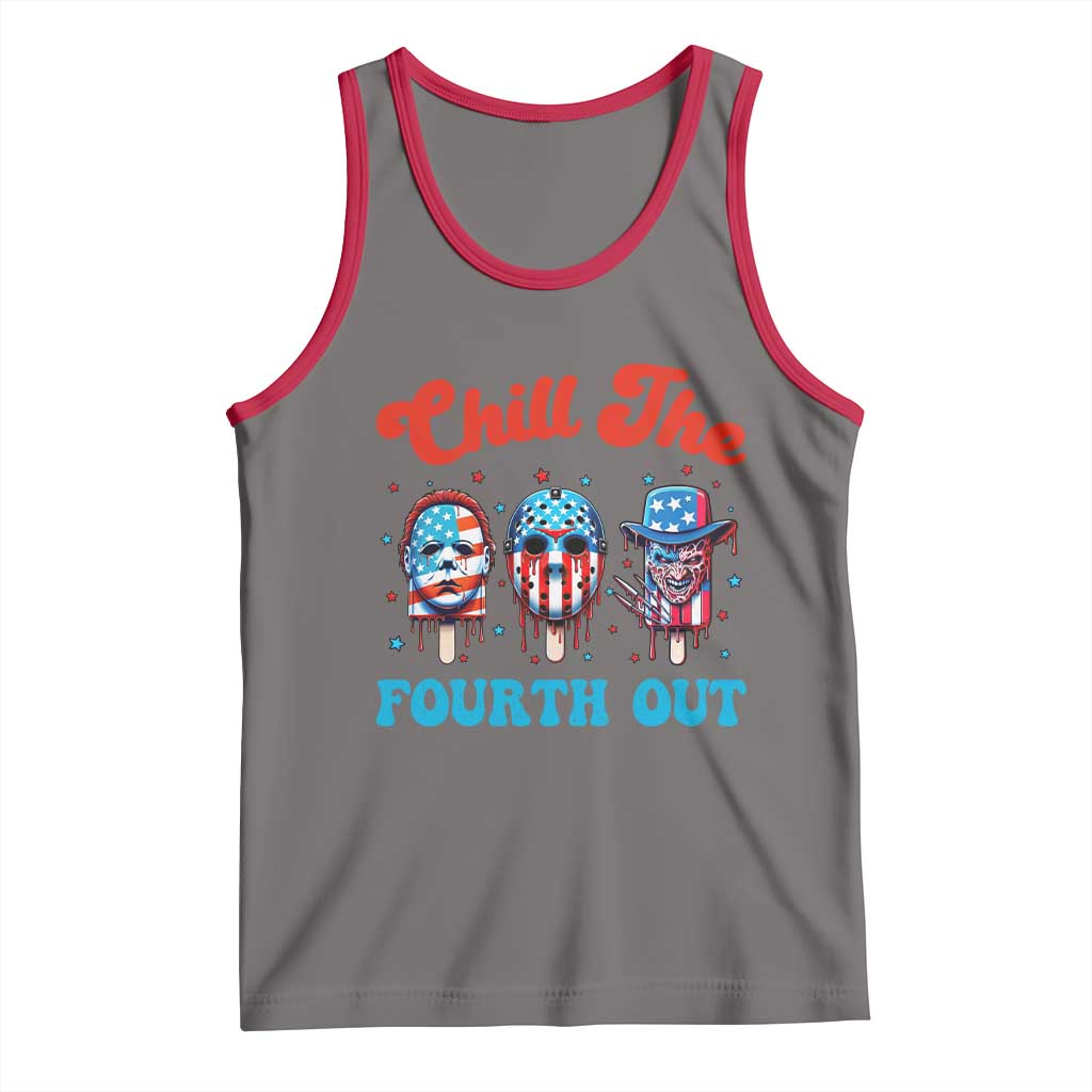 Funny Chill The Fourth Out Tank Top 4th of July Horror Movie Popsicle Mask USA Flag - Wonder Print Shop