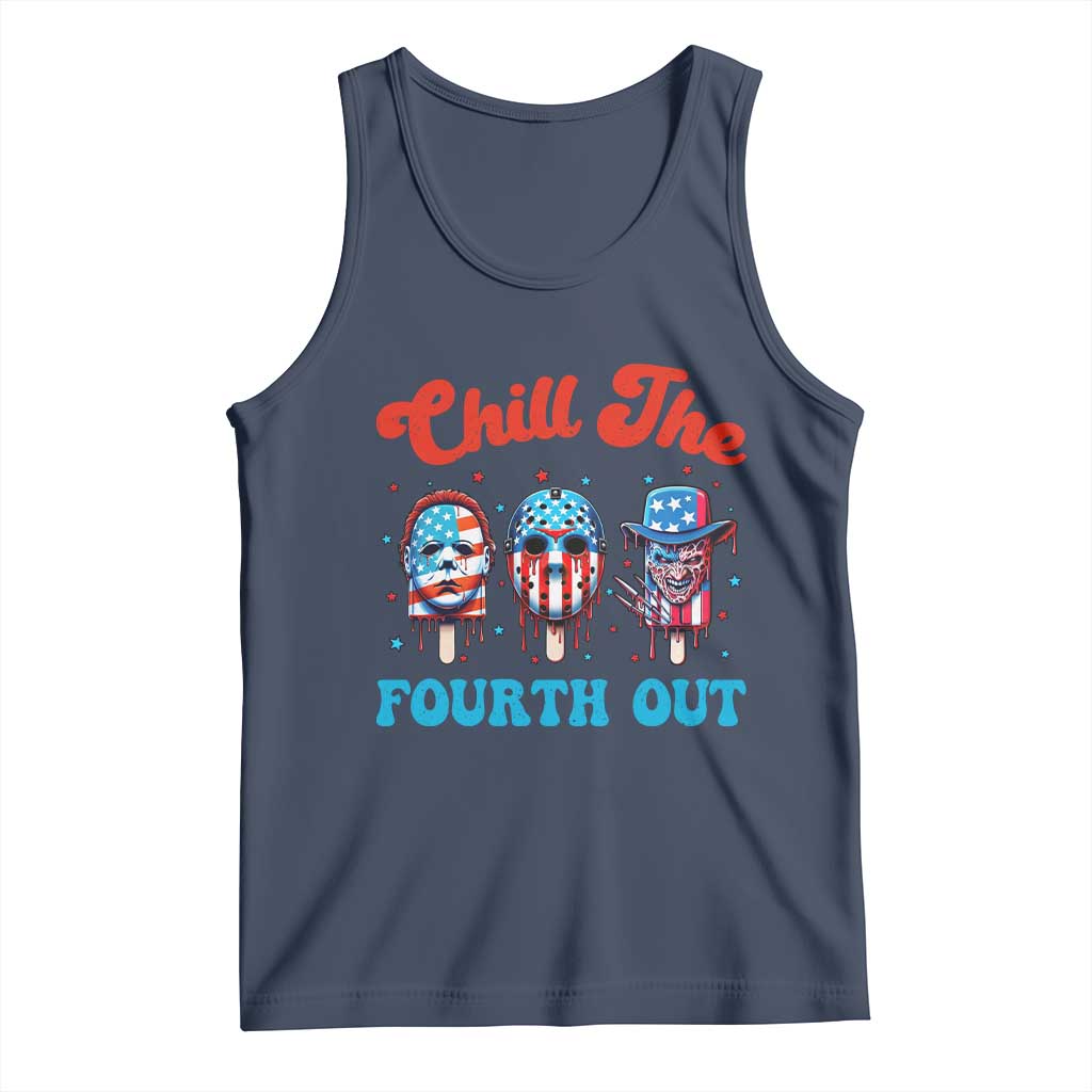 Funny Chill The Fourth Out Tank Top 4th of July Horror Movie Popsicle Mask USA Flag - Wonder Print Shop