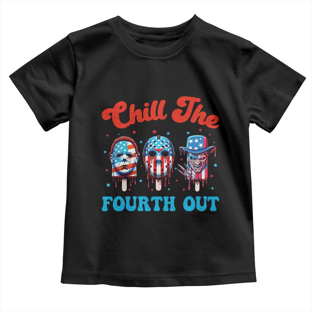 Funny Chill The Fourth Out Toddler T Shirt 4th of July Horror Movie Popsicle Mask USA Flag - Wonder Print Shop