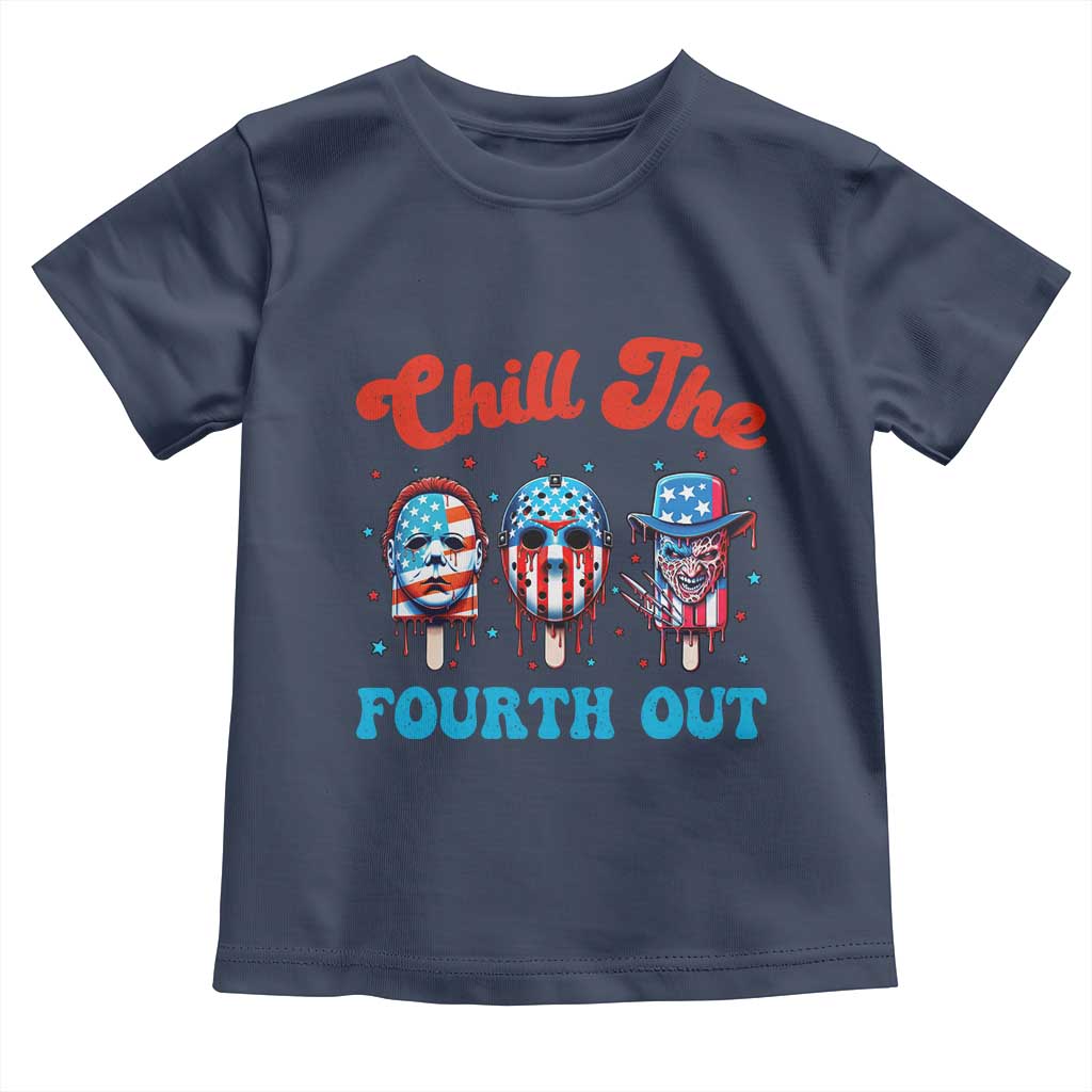 Funny Chill The Fourth Out Toddler T Shirt 4th of July Horror Movie Popsicle Mask USA Flag - Wonder Print Shop