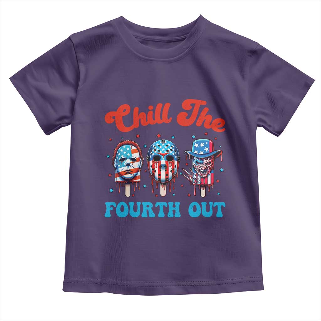 Funny Chill The Fourth Out Toddler T Shirt 4th of July Horror Movie Popsicle Mask USA Flag - Wonder Print Shop