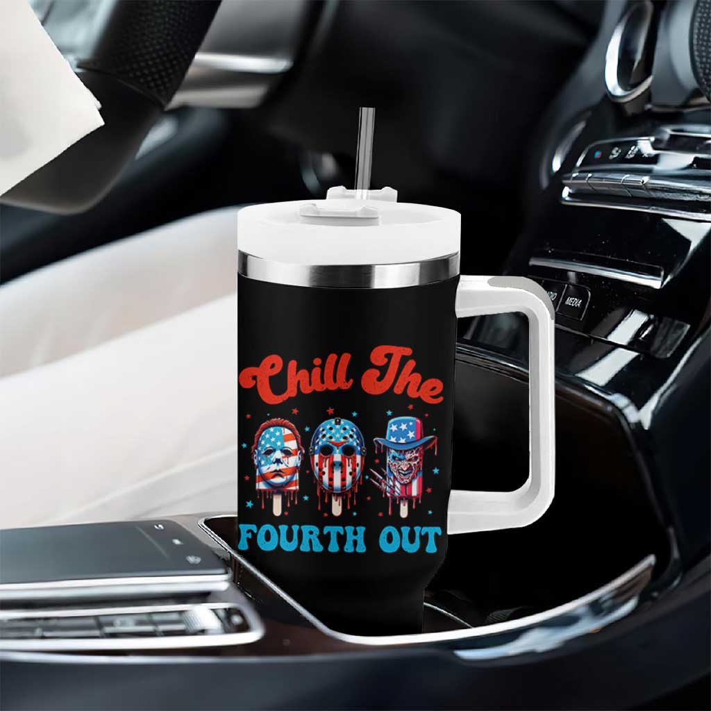 Funny Chill The Fourth Out Tumbler With Handle 4th of July Horror Movie Popsicle Mask USA Flag - Wonder Print Shop