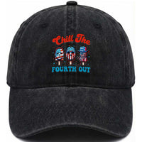 Funny Chill The Fourth Out Washed Cotton Baseball Cap 4th of July Horror Movie Popsicle Mask USA Flag