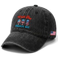 Funny Chill The Fourth Out Washed Cotton Baseball Cap 4th of July Horror Movie Popsicle Mask USA Flag