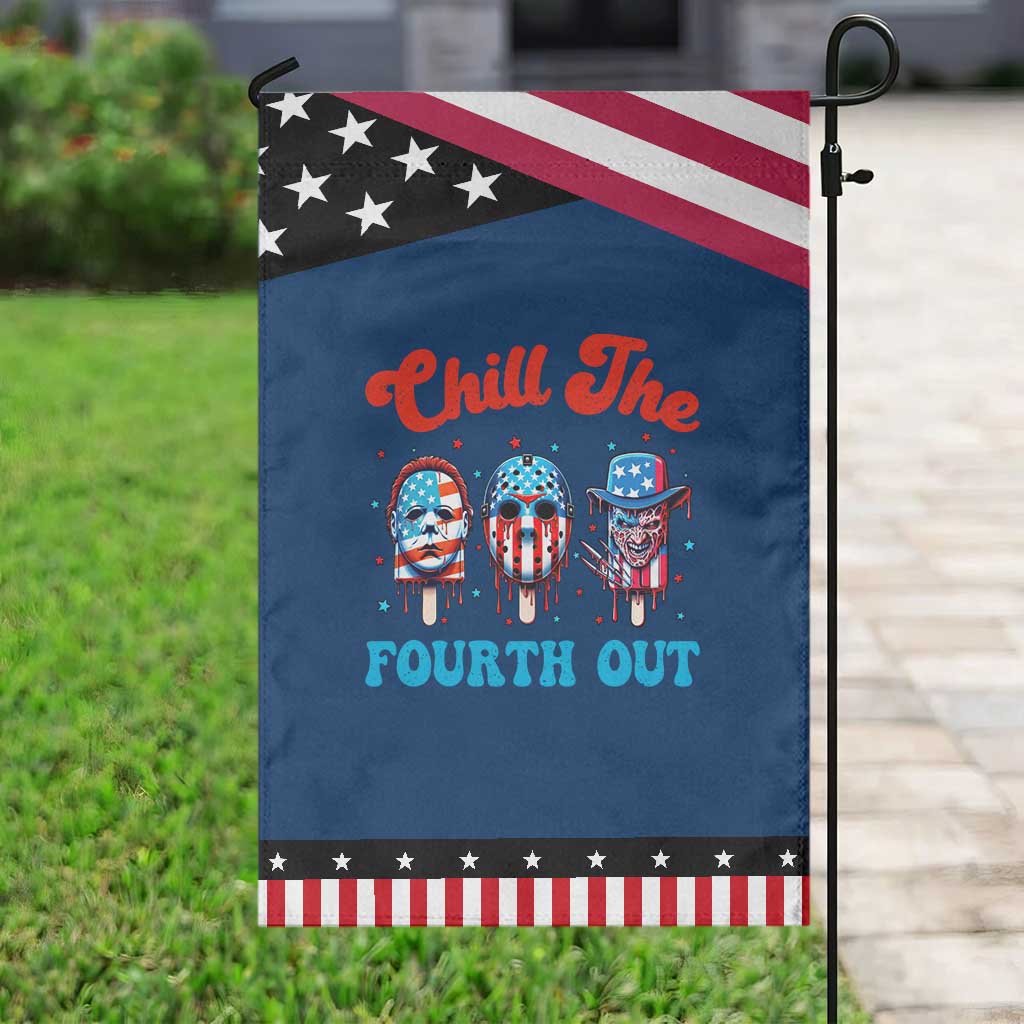 Funny Chill The Fourth Out Garden Flag 4th of July Horror Movie Popsicle Mask USA Flag