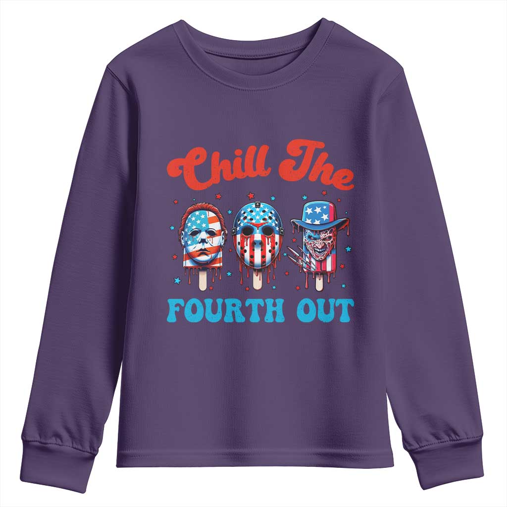 Funny Chill The Fourth Out Youth Sweatshirt 4th of July Horror Movie Popsicle Mask USA Flag - Wonder Print Shop