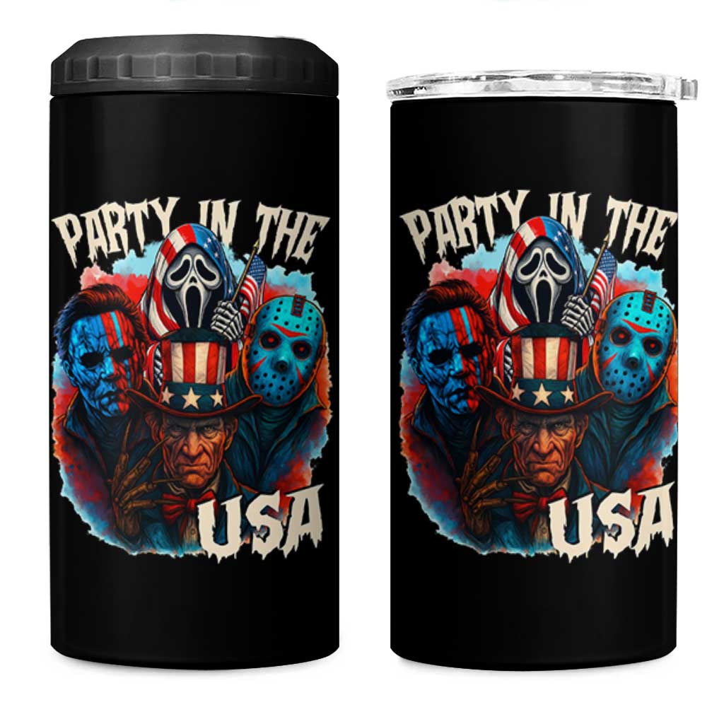 Funny Creepy 4th Of July Party In The USA 4 in 1 Can Cooler Tumbler 4th Of July Horror Movie Independence Day - Wonder Print Shop