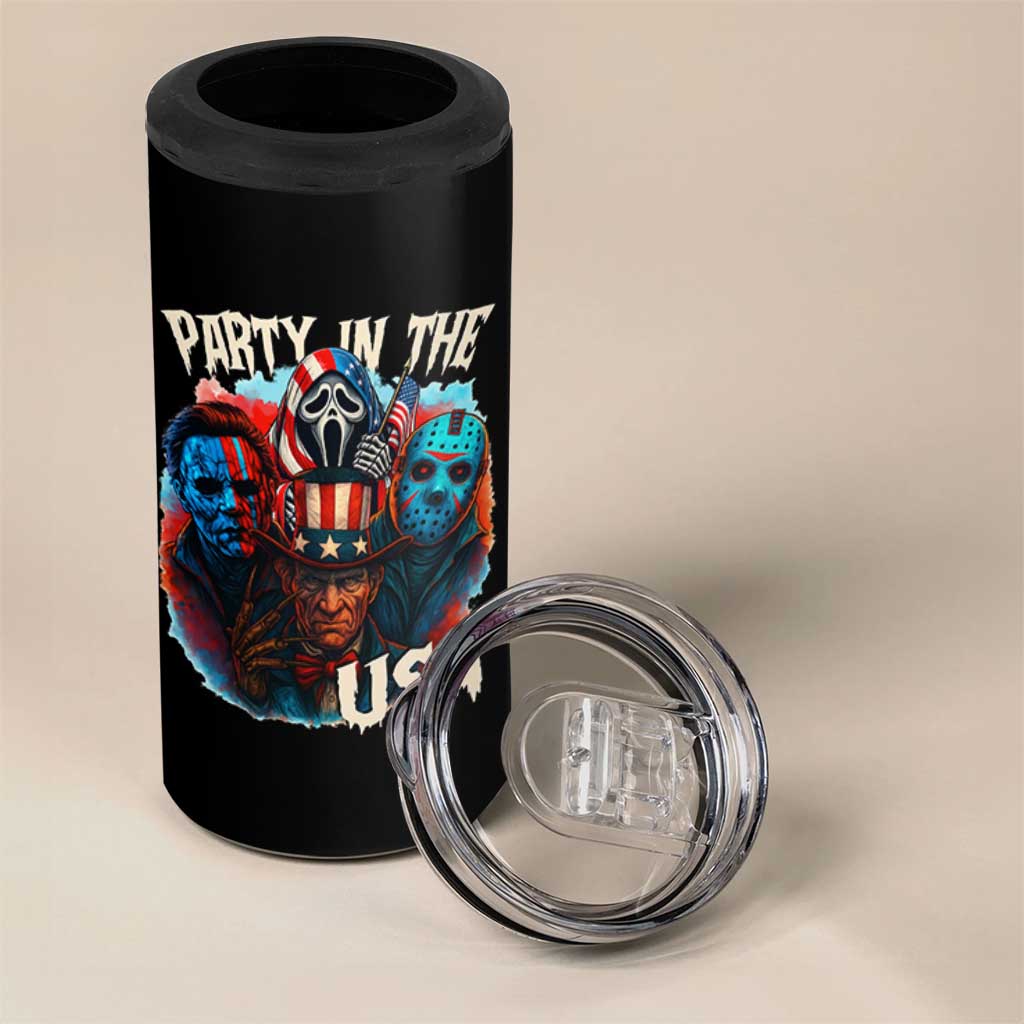 Funny Creepy 4th Of July Party In The USA 4 in 1 Can Cooler Tumbler 4th Of July Horror Movie Independence Day - Wonder Print Shop