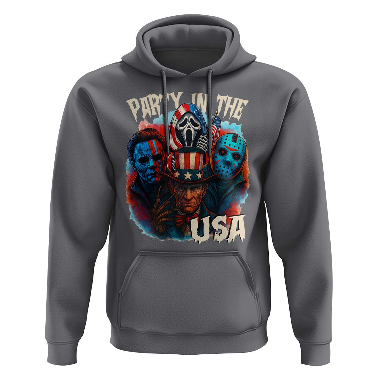 Funny Creepy 4th Of July Party In The USA Hoodie 4th Of July Horror Movie Independence Day - Wonder Print Shop