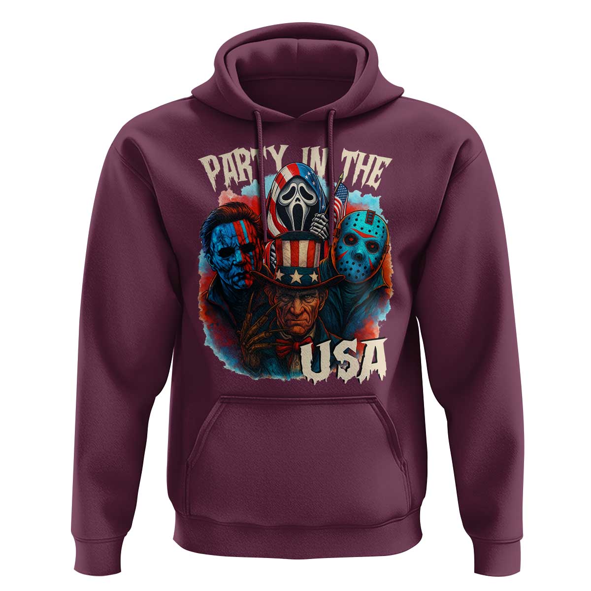 Funny Creepy 4th Of July Party In The USA Hoodie 4th Of July Horror Movie Independence Day - Wonder Print Shop