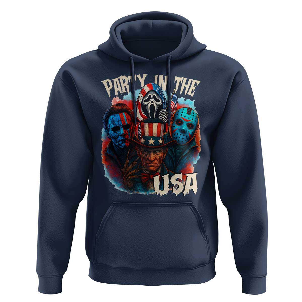 Funny Creepy 4th Of July Party In The USA Hoodie 4th Of July Horror Movie Independence Day - Wonder Print Shop