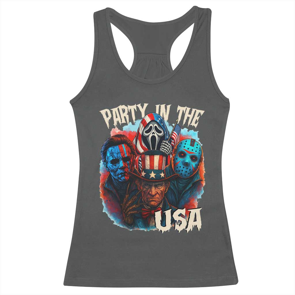 Funny Creepy 4th Of July Party In The USA Racerback Tank Top 4th Of July Horror Movie Independence Day - Wonder Print Shop