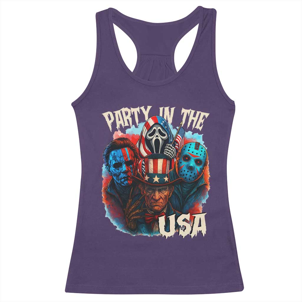 Funny Creepy 4th Of July Party In The USA Racerback Tank Top 4th Of July Horror Movie Independence Day - Wonder Print Shop