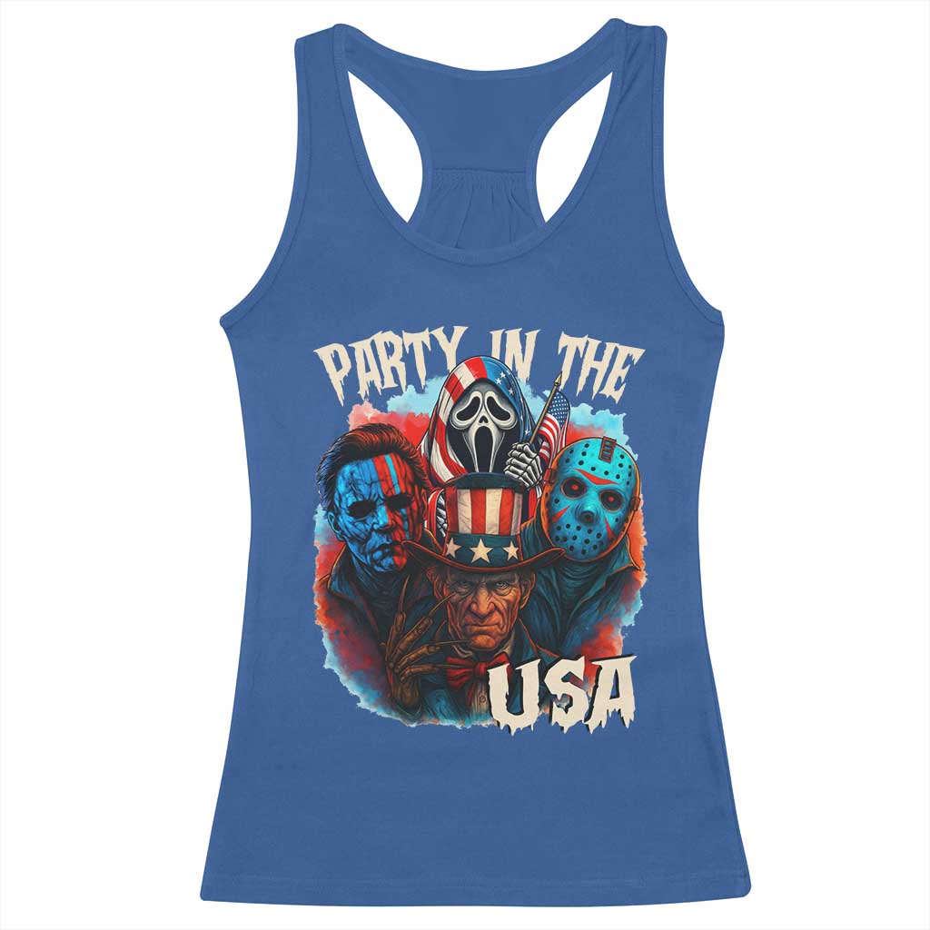 Funny Creepy 4th Of July Party In The USA Racerback Tank Top 4th Of July Horror Movie Independence Day - Wonder Print Shop