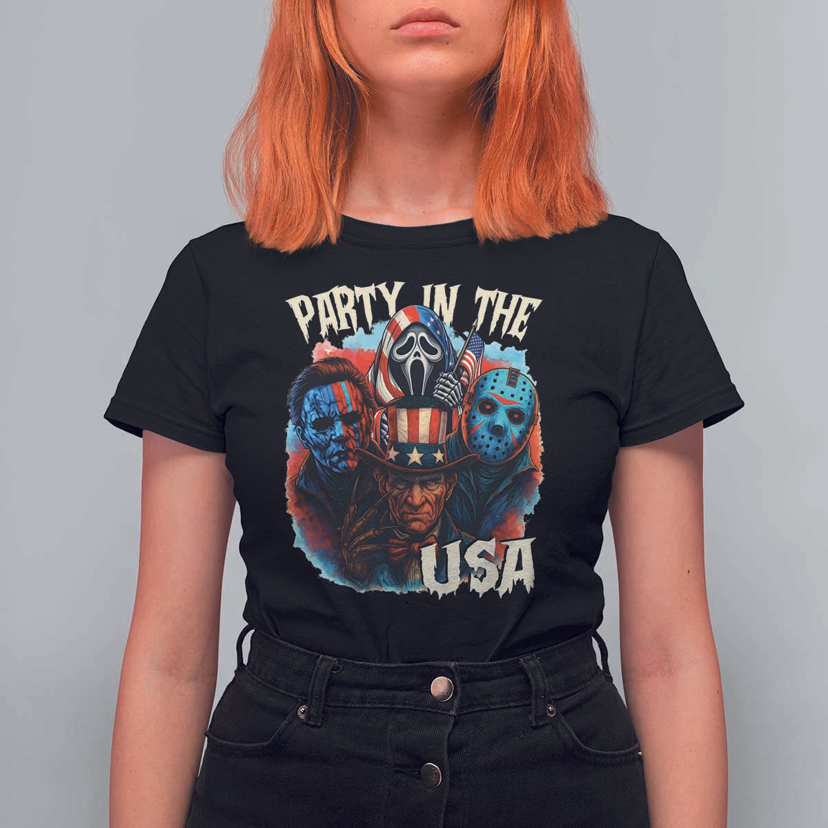 Funny Creepy 4th Of July Party In The USA T Shirt For Women 4th Of July Horror Movie Independence Day - Wonder Print Shop