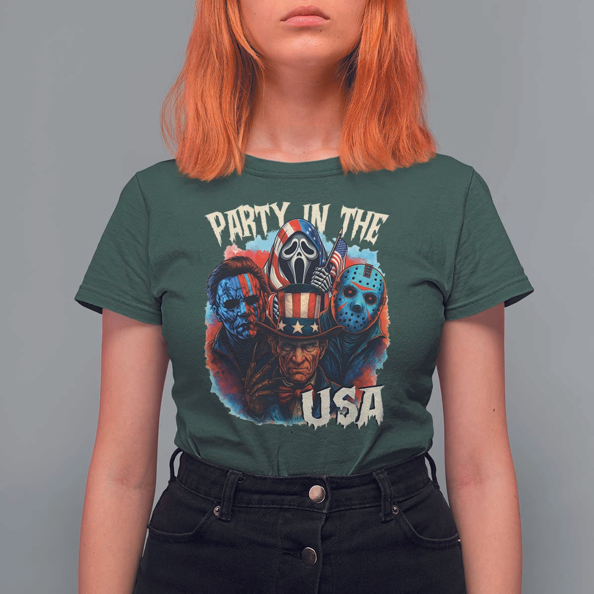 Funny Creepy 4th Of July Party In The USA T Shirt For Women 4th Of July Horror Movie Independence Day - Wonder Print Shop