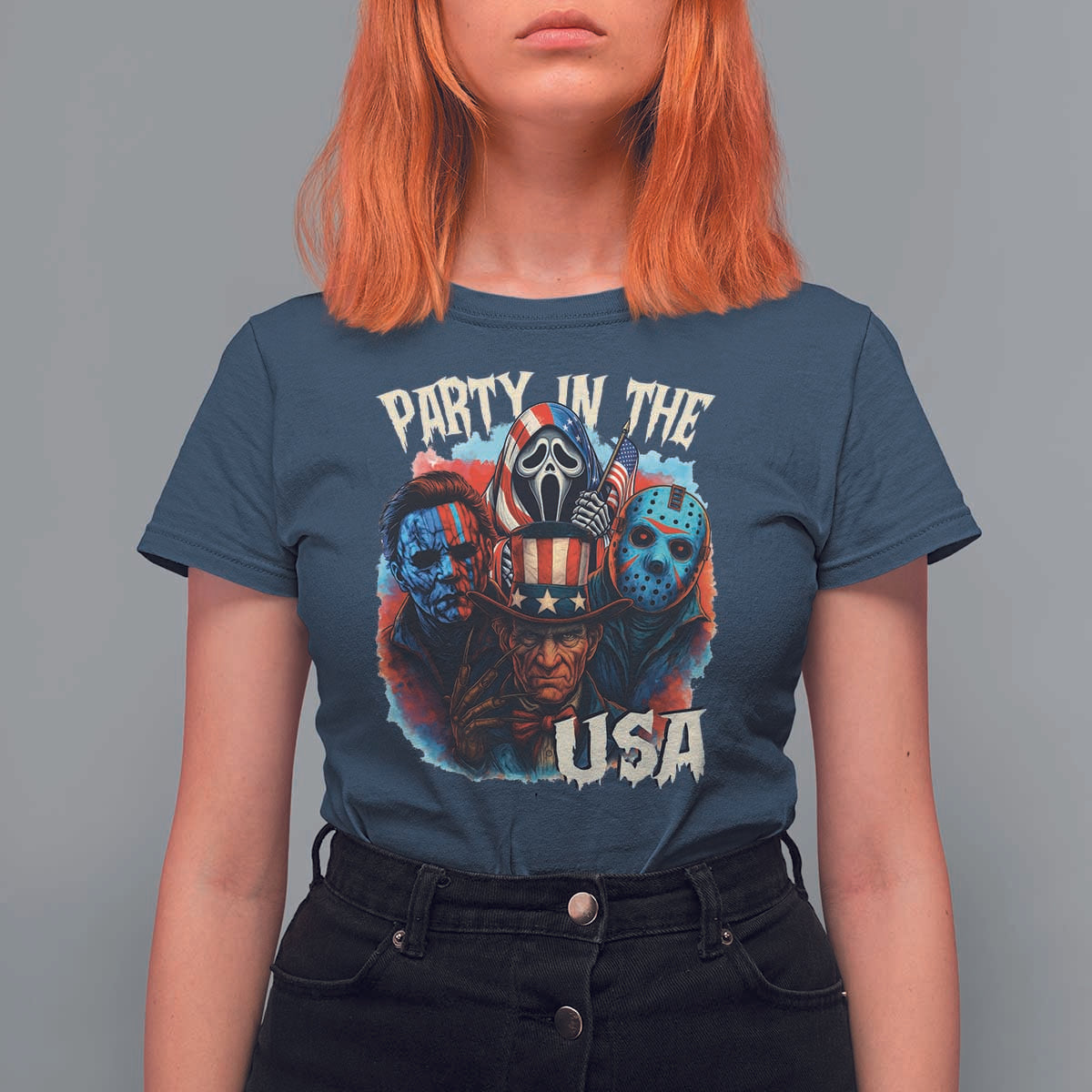 Funny Creepy 4th Of July Party In The USA T Shirt For Women 4th Of July Horror Movie Independence Day - Wonder Print Shop