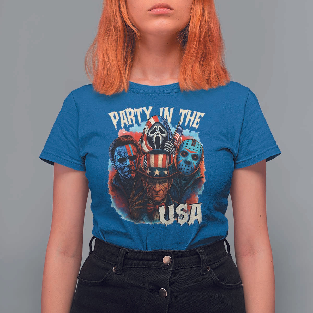 Funny Creepy 4th Of July Party In The USA T Shirt For Women 4th Of July Horror Movie Independence Day - Wonder Print Shop