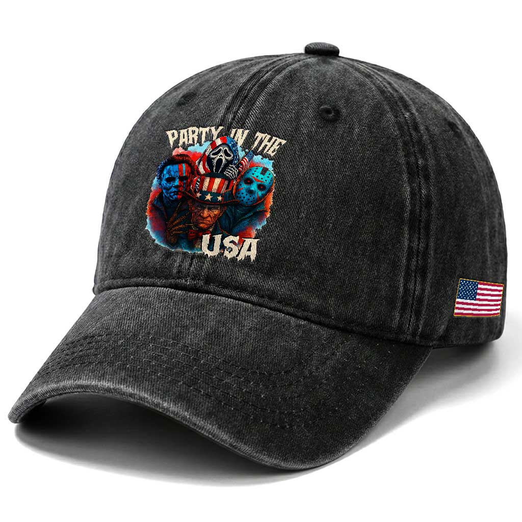 Funny Creepy 4th Of July Party In The USA Washed Cotton Baseball Cap 4th Of July Horror Movie Independence Day