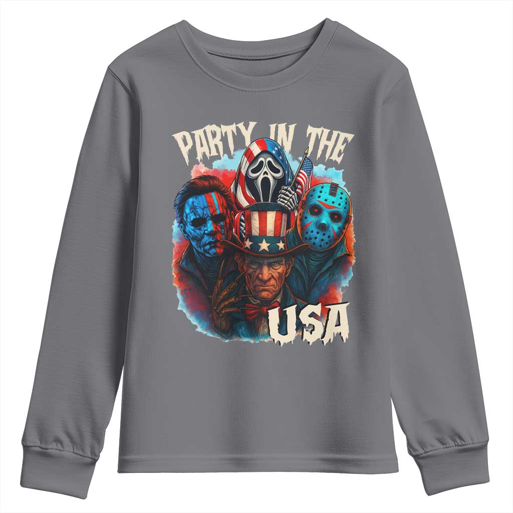 Funny Creepy 4th Of July Party In The USA Youth Sweatshirt 4th Of July Horror Movie Independence Day - Wonder Print Shop