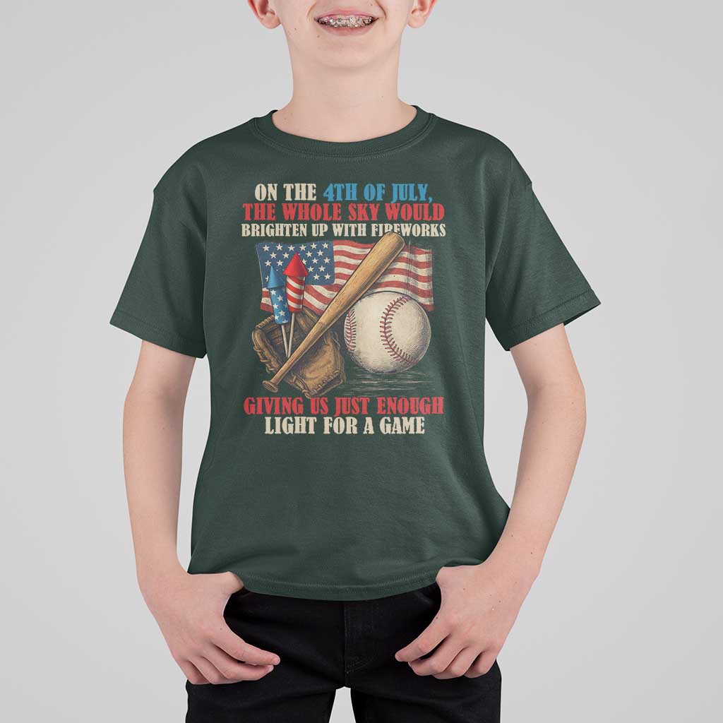 Funny 4th Of July Baseball T Shirt For Kid The Whole Sky Would Brighten Up With Fireworks Giving Us Light For A Game - Wonder Print Shop