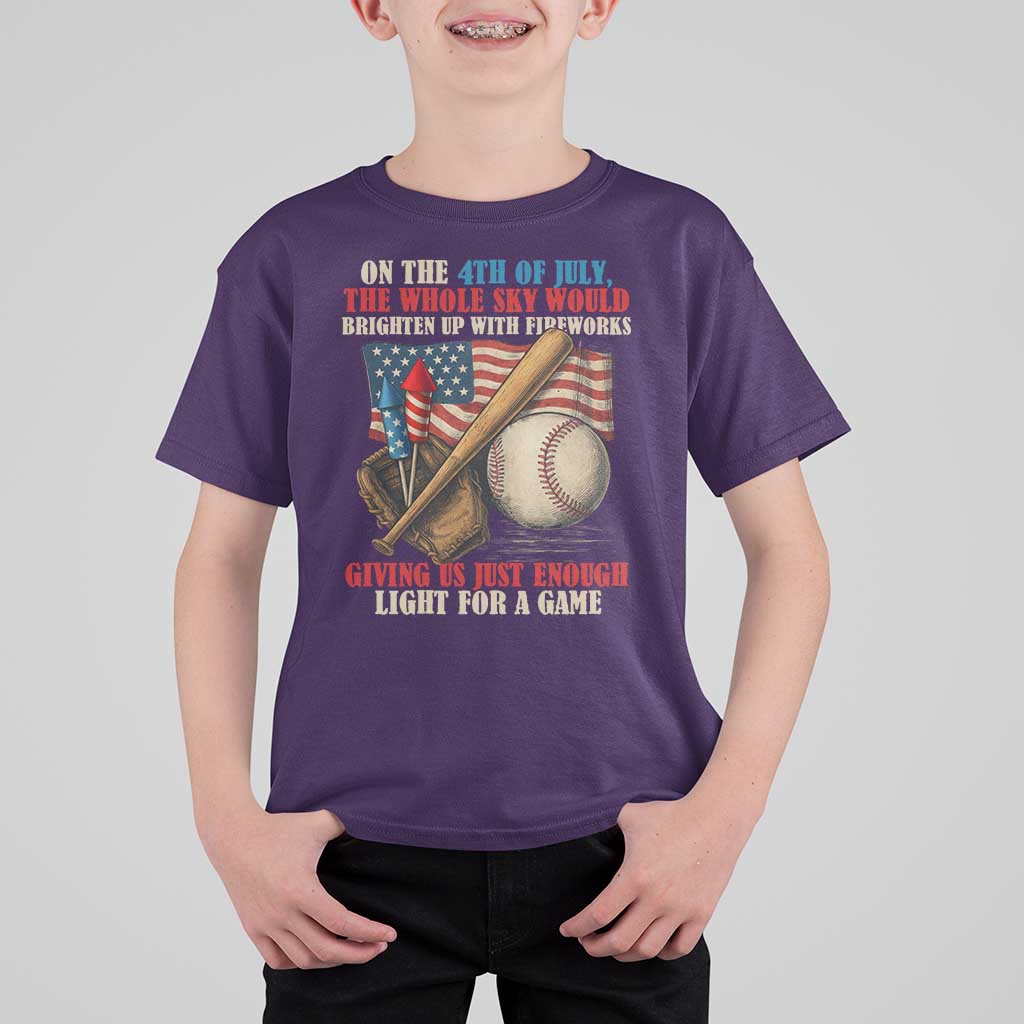 Funny 4th Of July Baseball T Shirt For Kid The Whole Sky Would Brighten Up With Fireworks Giving Us Light For A Game - Wonder Print Shop