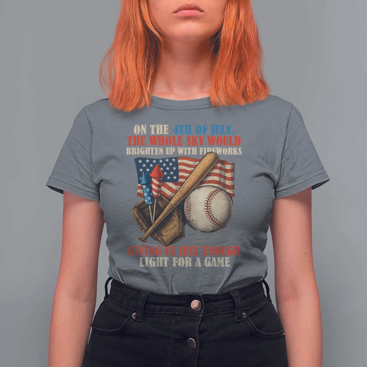 Funny 4th Of July Baseball T Shirt For Women The Whole Sky Would Brighten Up With Fireworks Giving Us Light For A Game - Wonder Print Shop