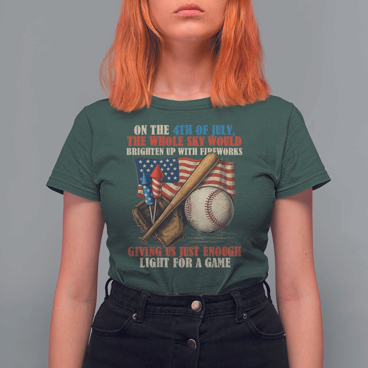 Funny 4th Of July Baseball T Shirt For Women The Whole Sky Would Brighten Up With Fireworks Giving Us Light For A Game - Wonder Print Shop