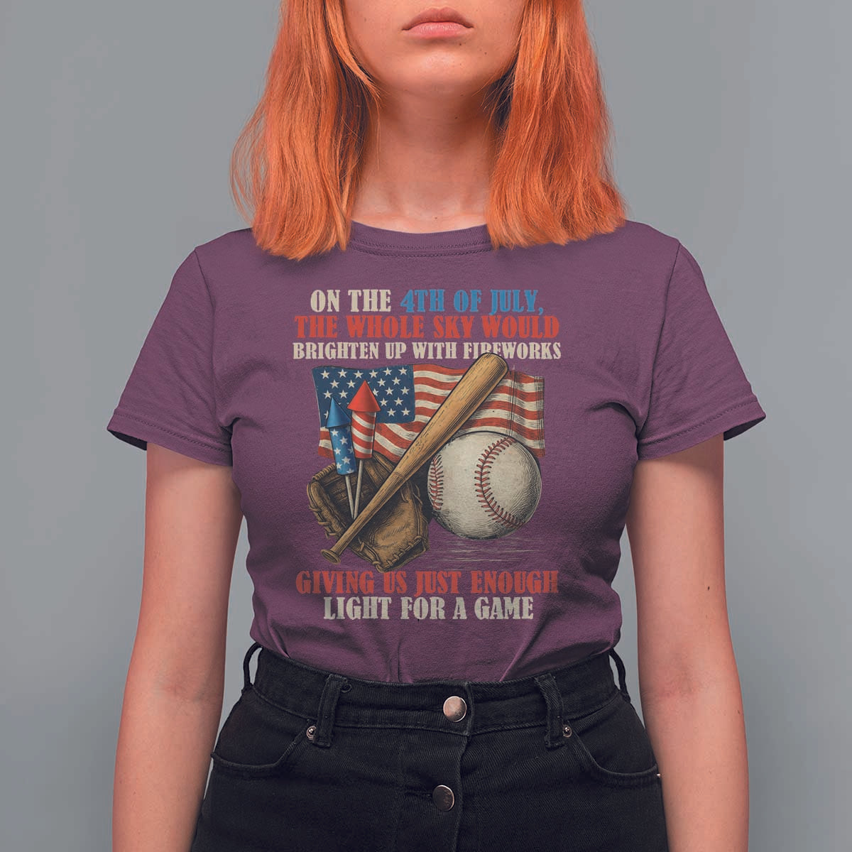 Funny 4th Of July Baseball T Shirt For Women The Whole Sky Would Brighten Up With Fireworks Giving Us Light For A Game - Wonder Print Shop