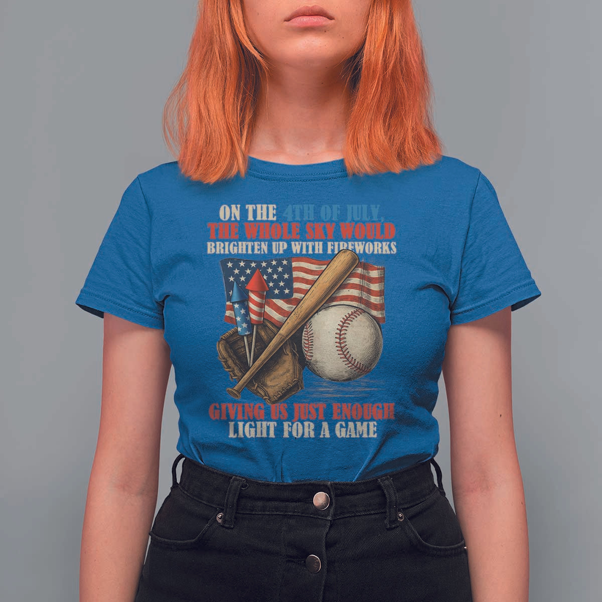Funny 4th Of July Baseball T Shirt For Women The Whole Sky Would Brighten Up With Fireworks Giving Us Light For A Game - Wonder Print Shop